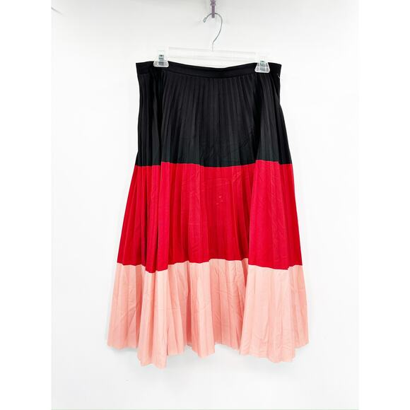 Akris Punto Colorblock Plissé Pleated Midi Skirt Red Pink Size 10 FLAW - Picture 2 of 10